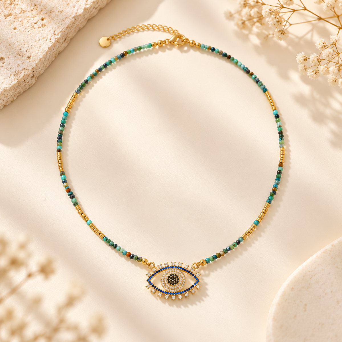 collier pierres amazonites & oeil de tigre